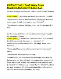 CWV-101 Topic 1 Study Guide: Worldview Concepts and Applications