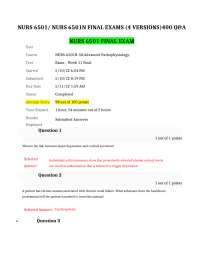 NURS 6501 Final Exam Questions and Answers: Advanced Pathophysiology