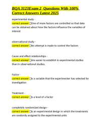 BQA 3123 Exam 2 Questions and Answers: Statistical Concepts and Experimental Design