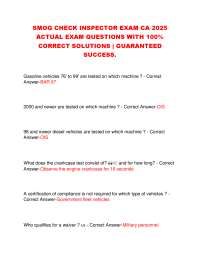 SMOG CHECK INSPECTOR EXAM CA 2025  ACTUAL EXAM QUESTIONS WITH 100%  CORRECT SOLUTIONS.