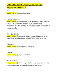BQA 2113 Test 1 Exam Questions and Answers: Statistics Fundamentals