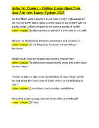 Astro 7n Exam 1 - Online Exam Questions And Answers Latest Update 2025
