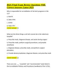 BQA Final Exam Review Questions with Correct Answers: Veterinary Technology
