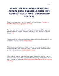 TEXAS LIFE INSURANCE EXAM 2025|  ACTUAL EXAM QUESTIONS WITH 100%  CORRECT SOLUTIONS .