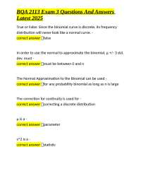 BQA 2113 Exam 3 Questions and Answers: Statistics Concepts and Applications
