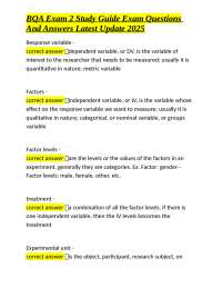 BQA Exam 2 Study Guide: Simple Linear Regression Concepts and Definitions