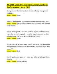 JFHMS Quality Assurance Exam Questions and Answers: Cattle Management and Biosecurity
