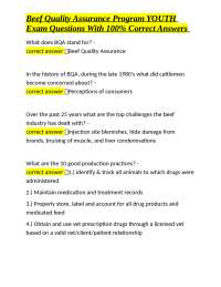 Beef Quality Assurance Program YOUTH Exam Questions and Answers