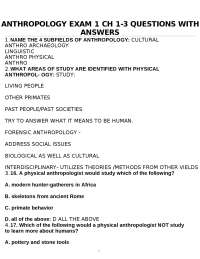 Anthropology Exam 1: Chapters 1-3 Questions and Answers