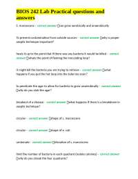BIOS 242 Lab Practical Questions and Answers: Microbiology Techniques and Concepts