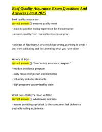 Beef Quality Assurance Exam Questions And Answers Latest 2025