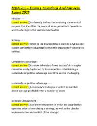 MBA 705 - Exam 1 Questions and Answers: Strategic Management Concepts