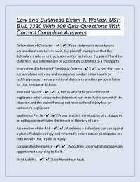 Law and Business Exam 1: BUL 3320 - 100 Quiz Questions with Answers