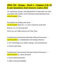 MBA 704 - Kungu - Week 5 - Chapters 9 & 10 Exam Questions And Answers Latest 2025