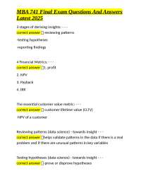 MBA 741 Final Exam Questions and Answers: Key Concepts and Insights