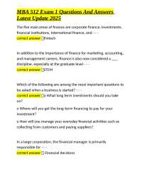 MBA 512 Exam 1 Questions and Answers: A Comprehensive Guide to Finance Fundamentals