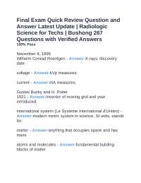 Radiologic Science for Techs: Final Exam Quick Review Questions and Answers