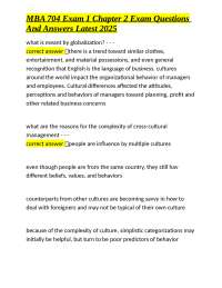 MBA 704 Exam 1 Chapter 2: Globalization, Diversity, and Ethical Behavior