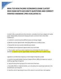 MHA 710 HEALTHCARE ECONOMICS EXAM |LATEST 2024 EXAM WITH ACCURATE QUESTIONS RATED A+
