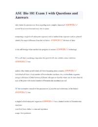 ASU Bio 181 Exam 1 with Questions and Answers