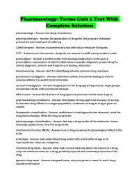 Pharmacology Terms Unit 1 Test: Definitions and Explanations