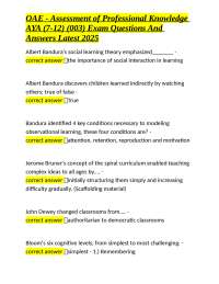 OAE - Professional Knowledge AYA (7-12) Exam Questions and Answers