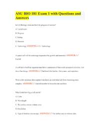 ASU BIO 181 Exam 1 with Questions and Answers