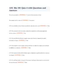 ASU Bio 181 Quiz 4 with Questions and Answers