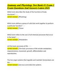 Anatomy and Physiology Test Bank #1 Exam 1: Questions and Answers