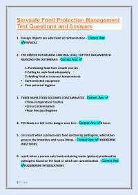 ServSafe Food Protection Management Test Questions and Answers