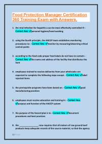 Food Protection Manager Certification Exam with Answers