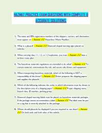 HAZMAT PRACTICE EXAM QUESTIONS WITH COMPLETE & ACCURATE SOLUTIONS.