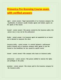 Primerica Pre-licensing Course Exam: Insurance Terminology and Concepts