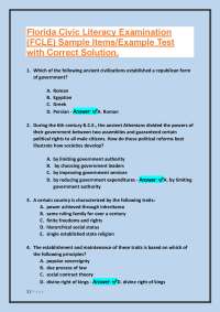 Florida Civic Literacy Examination (FCLE) Sample Items/Example Test with Correct Solution.