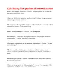 U.S. Constitution and Government: Multiple Choice Questions and Answers