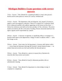 Michigan Builders Exam Questions and Answers