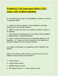 Primerica Life Insurance Basics (AZ) Exam with Verified Solutions