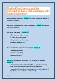 Florida Civic Literacy and the Constitution Laws Test Questions with Accurate Answers