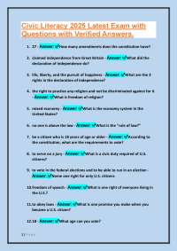 Civic Literacy 2025 Exam with Questions and Answers