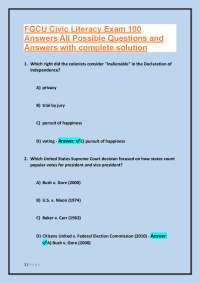 FGCU Civic Literacy Exam 100: Multiple Choice Questions and Answers