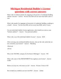 Michigan Residential Builder's License Exam Questions and Answers