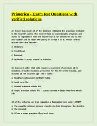 Primerica Life Insurance Exam Test Questions with Verified Solutions