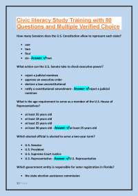 Civic Literacy Study Training with 80 Questions and Multiple Choice Answers