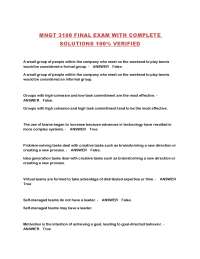 MNGT 3100 Final Exam with Complete Solutions: Management Principles and Practices