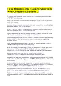 Arizona Liquor Laws: Food Handlers 360 Training Questions and Answers