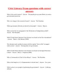 Civic Literacy Exam Questions and Answers