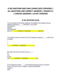 IS 301 Midterm and Final Exams (2025 Versions): Questions and Answers