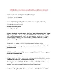 HMGT 3310 - Final Exam Review: History and Regulation of Food and Drugs