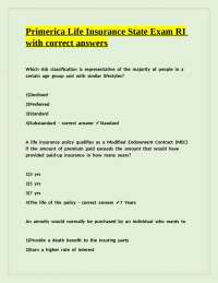 Primerica Life Insurance State Exam RI with Correct Answers