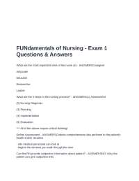 Fundamentals of Nursing Exam 1: Questions and Answers